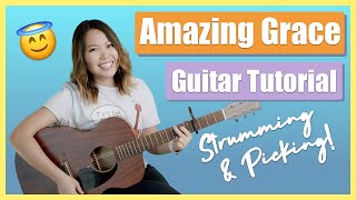 Amazing Grace Guitar Lesson Tutorial EASY 3 ways ChordsStrummingPickingCover No Capo Option [upl. by Ahseela]