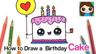 How to Draw a Cute Birthday Cake EASY [upl. by Franny826]