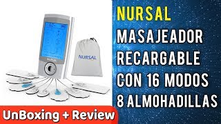 Masajeador Electroestimulador Portátil Recargable NURSAL 16 Modos 8 Almohadillas  Review Español [upl. by Nivla]