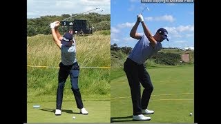 Justin Thomas golf swing  Long Iron faceon amp downtheline July 2017 [upl. by Aihsekram288]