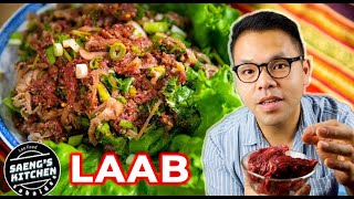 Laab Dip  Lao Raw Beef Salad Recipe  Lao Food at Saeng’s Kitchen [upl. by Ludovico]